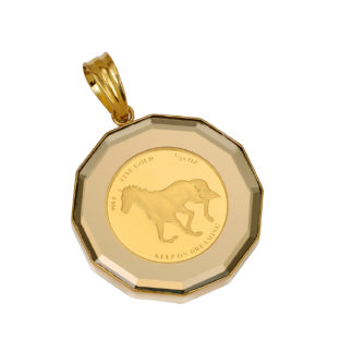 K24 純金 コイン ペンダント パンプ ホース & ホースシュー 1/25oz 12角ガラス ゴールド