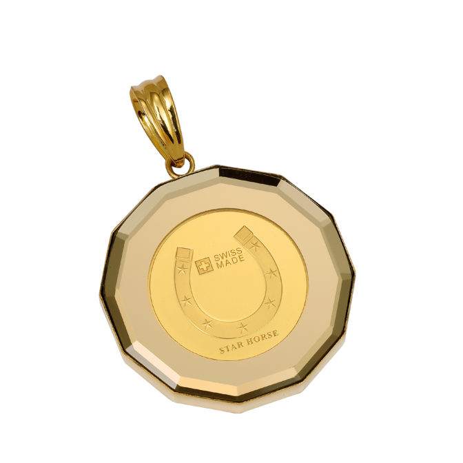 K24 純金 コインペンダント ホース ホースシュー 1/25oz 12角ガラス ゴールド