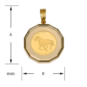 K24 純金 コインペンダント ホース ホースシュー 1/25oz 12角ガラス ゴールド