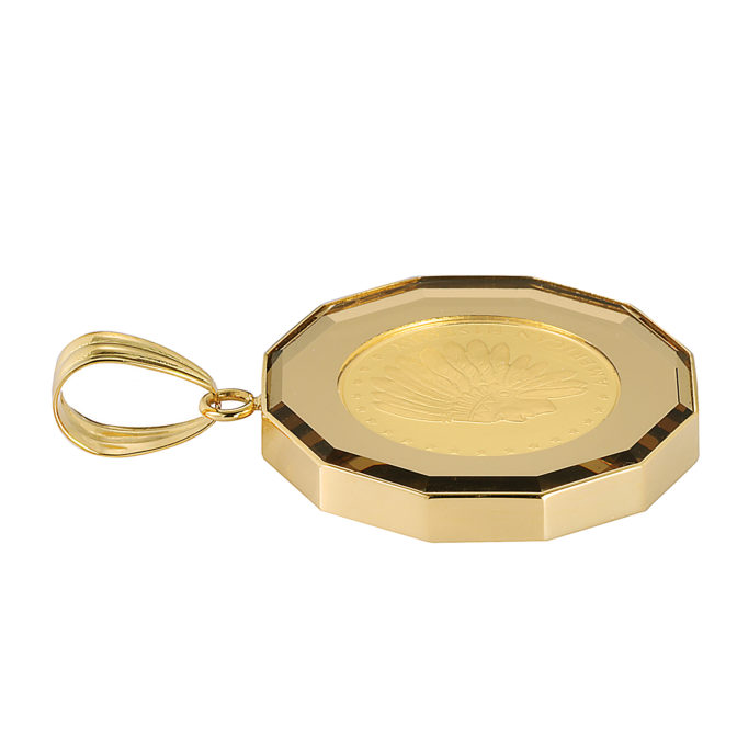 K24 純金 コインペンダント インディアン イーグル 1/25oz 12角ガラス ゴールド