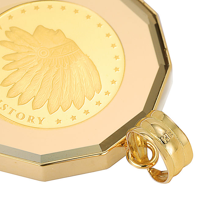 K24 純金 コインペンダント インディアン イーグル 1/25oz 12角ガラス ゴールド