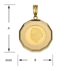 K24 純金 コインペンダント インディアン イーグル 1/25oz 12角ガラス ゴールド