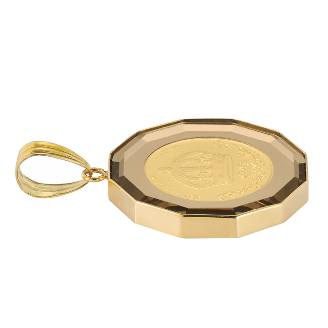 K24 純金 コインペンダント クラウン 獅子1/25oz 12角ガラス ゴールド