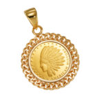 K24 純金 コインペンダント クラウン & 獅子エンブレム 1/25oz 2面カット 喜平フレーム