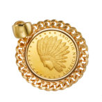 K24 純金 コインペンダント クラウン & 獅子エンブレム 1/25oz 2面カット 喜平フレーム