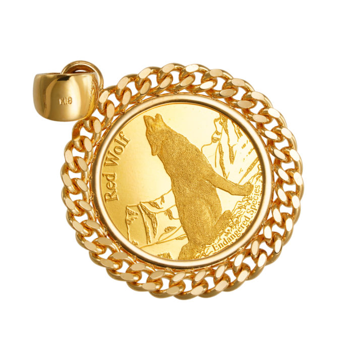 K24 純金 コインペンダント ウルフ & コンドル 1/25oz 2面カット 喜平フレーム