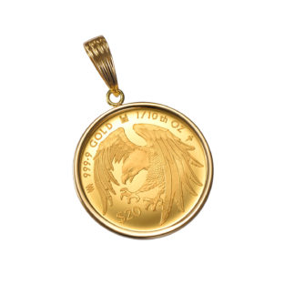K24 純金 コイン ペンダント ロイヤルミント 鷹 イーグル & エリザベス 1/10oz シンプルフレーム