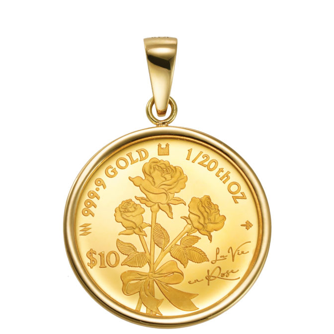 K24 純金 コインペンダント トップ ラヴィアン ローズ 1/20oz シンプルフレーム