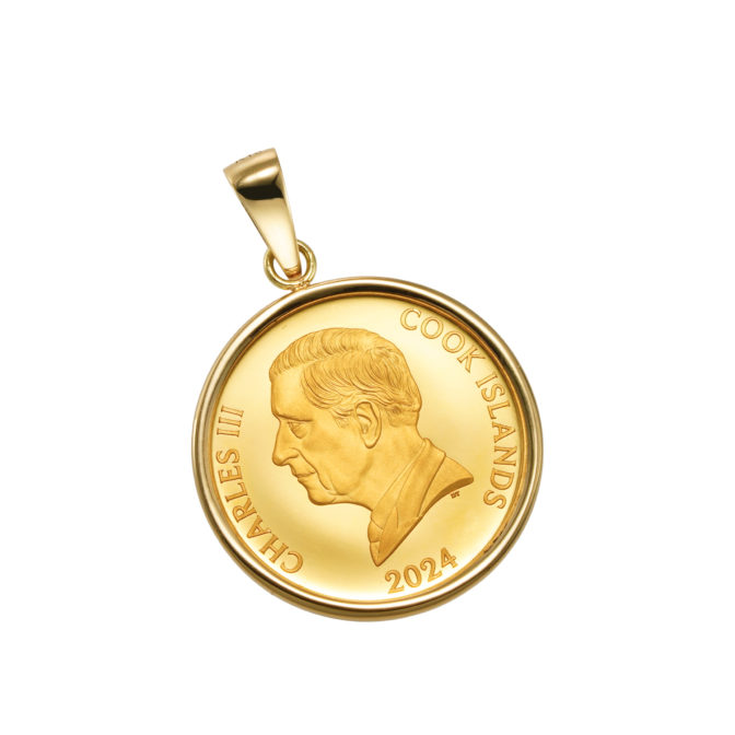 K24 純金 コインペンダント トップ ラヴィアン ローズ 1/20oz シンプルフレーム