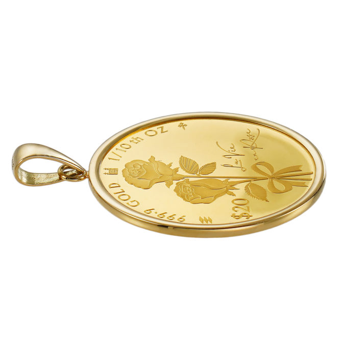 K24 純金 コイン ペンダント ローズ ラヴィアン ローズ 1/10oz シンプルフレーム