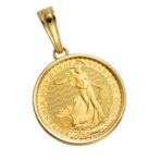 K24 純金 コイン ペンダント ブリタニア & チャールズ 1/4oz シンプルフレーム
