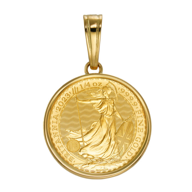 K24 純金 コイン ペンダント ブリタニア & チャールズ 1/4oz シンプルフレーム