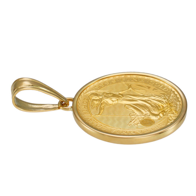 K24 純金 コイン ペンダント ブリタニア & チャールズ 1/4oz シンプルフレーム