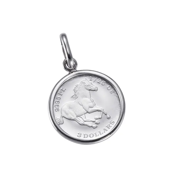 Pt999 純プラチナ コイン ペンダント ツバル ホース 1/25oz シンプルフレーム