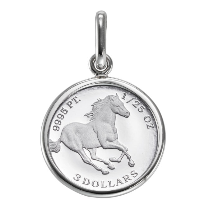 純プラチナ Pt999 コインペンダント ツバル ホース 1/25oz シンプルフレーム