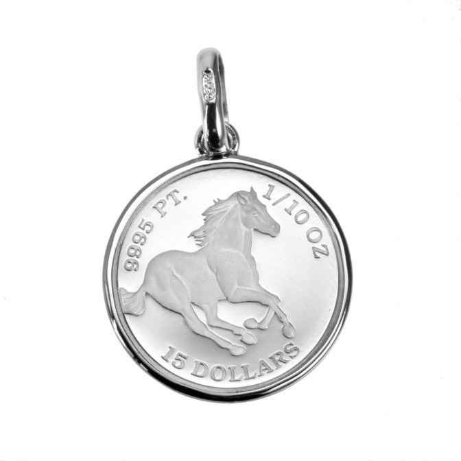純プラチナ ツバルホース コイン ペンダント 1/10oz シンプルフレーム