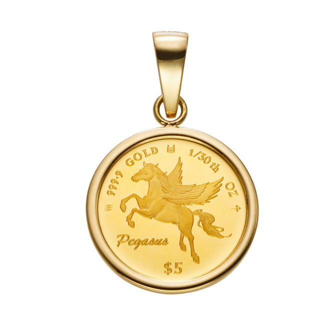 K24 純金 コインペンダント ペガサス チャールズ 1/30oz シンプルフレーム