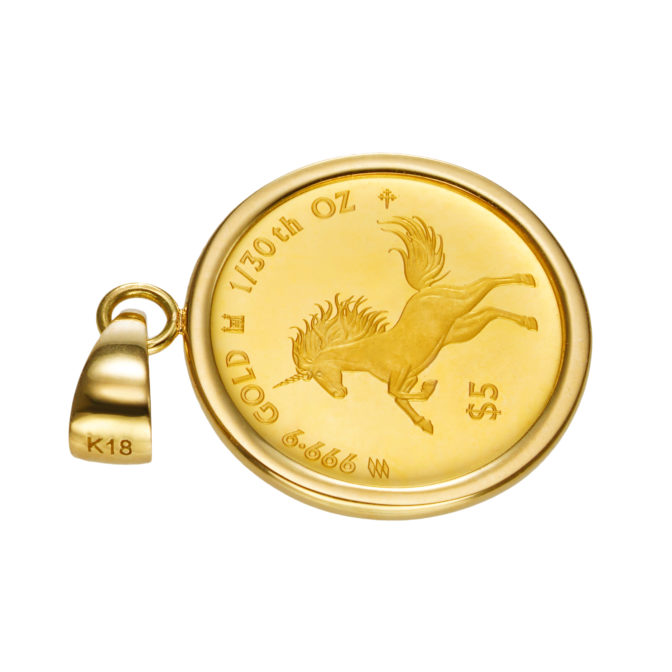 K24 純金 コインペンダント ユニコーン エリザベス 1/30oz シンプルフレーム