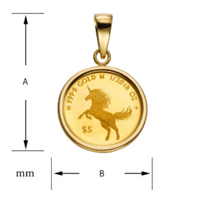 K24 純金 コインペンダント ユニコーン エリザベス 1/30oz シンプルフレーム