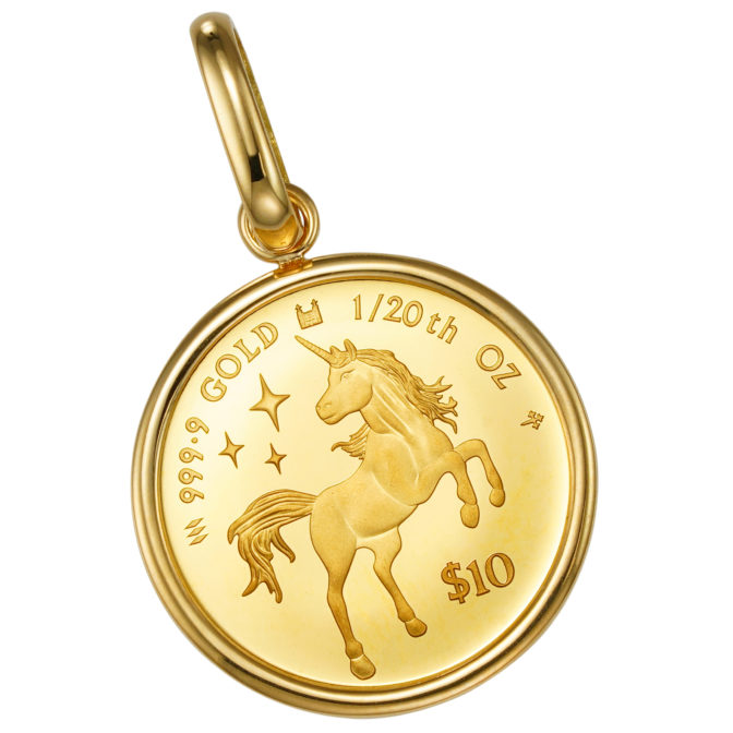 K24 純金 コインペンダント ユニコーン エリザベス 1/20oz シンプルフレーム