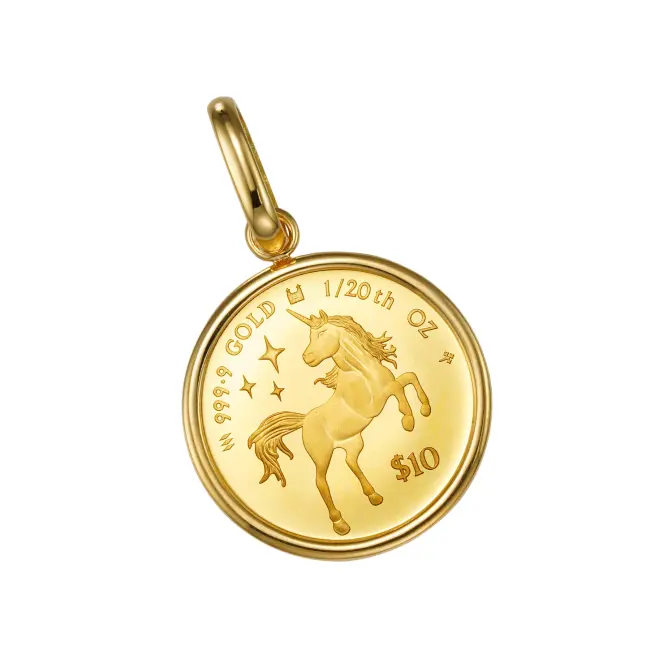 K24 純金 コイン ペンダント ユニコーン & チャールズ 1/20oz シンプルフレーム