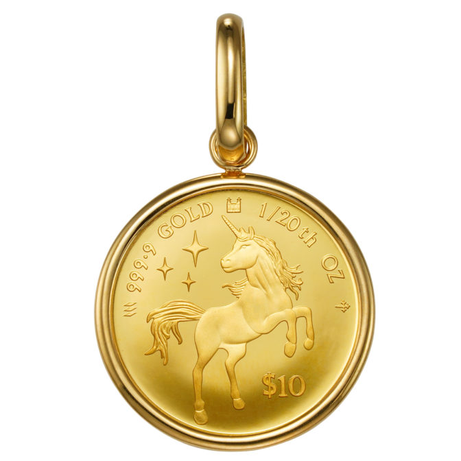K24 純金 コインペンダント ユニコーン エリザベス 1/20oz シンプルフレーム