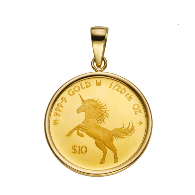 K24 純金 コインペンダント ユニコーン エリザベス 1/20oz シンプルフレーム