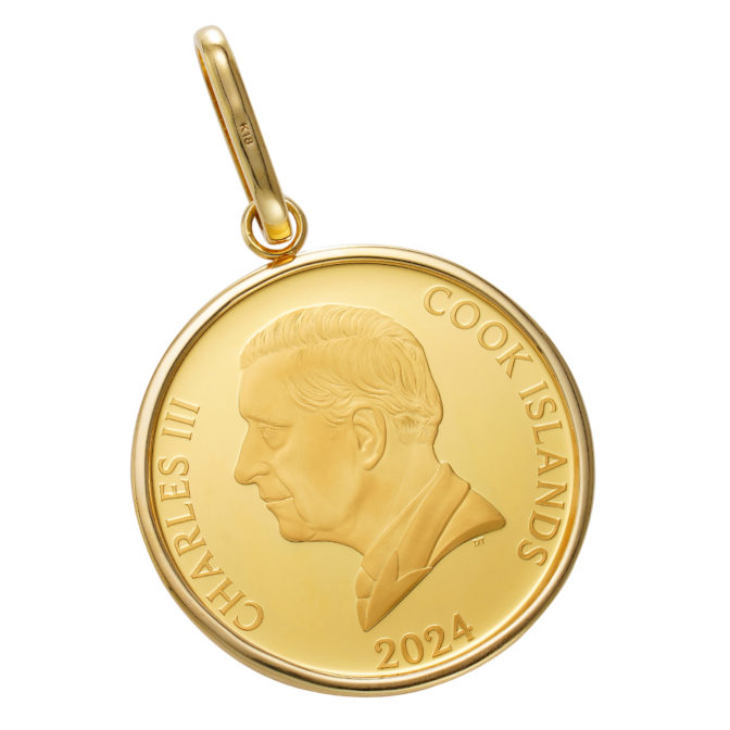 K24 純金 コインペンダント ドラゴン 龍 辰 1/2oz シンプルフレーム