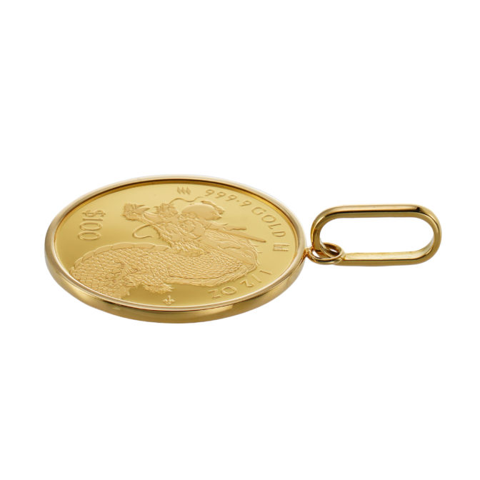 K24 純金 コインペンダント ドラゴン 龍 辰 1/2oz シンプルフレーム