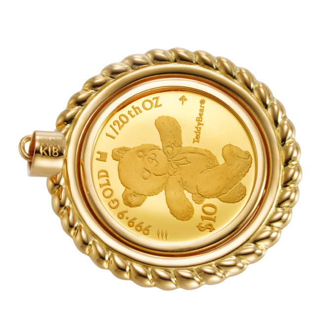 K24 純金 コインペンダント トップ テディベア デザインフレーム No.13