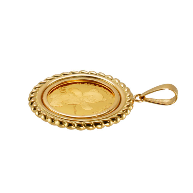 K24 純金 コインペンダント トップ テディベア デザインフレーム No.13