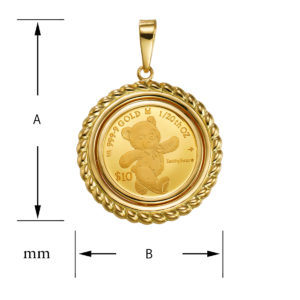 K24 純金 コインペンダント トップ テディベア デザインフレーム No.13