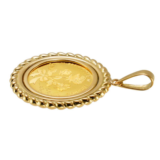 K24 純金 コインペンダント トップ ラヴィアン ローズ デザインフレーム No.13