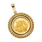 K24 純金 コインペンダント トップ 獅子 キングビースト デザインフレーム No.13