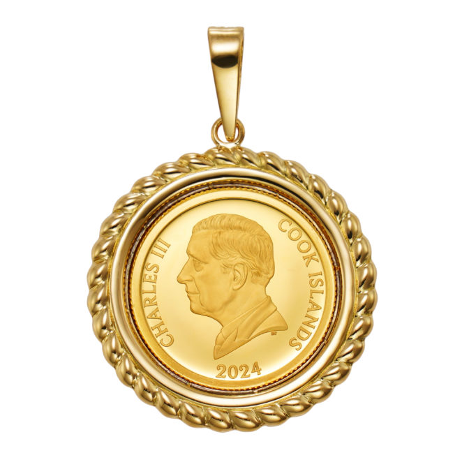 K24 純金 コインペンダント トップ 獅子 キングビースト デザインフレーム No.13