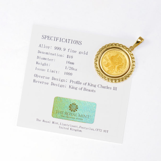 K24 純金 コインペンダント トップ 獅子 キングビースト デザインフレーム No.13