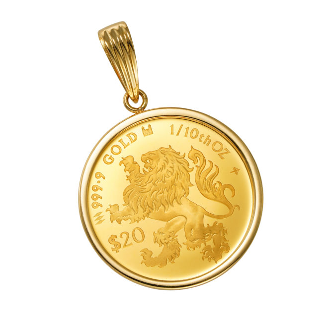 K24 純金 コイン ペンダント ロイヤルミント 獅子 キングビースト チャールズ  1/10oz シンプルフレーム
