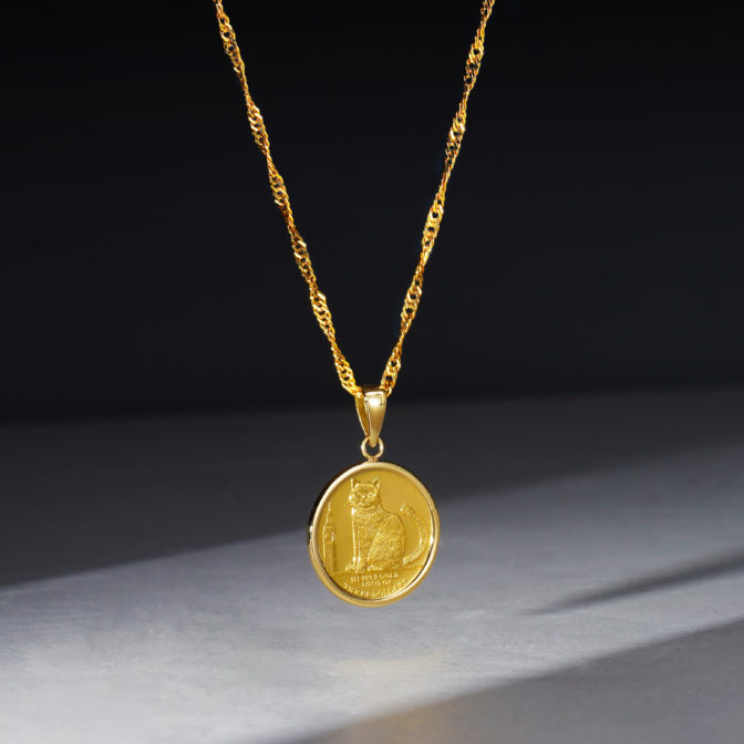 K24 純金 コインペンダント キャット ブリティッシュショートヘアー 1/25oz シンプルフレーム