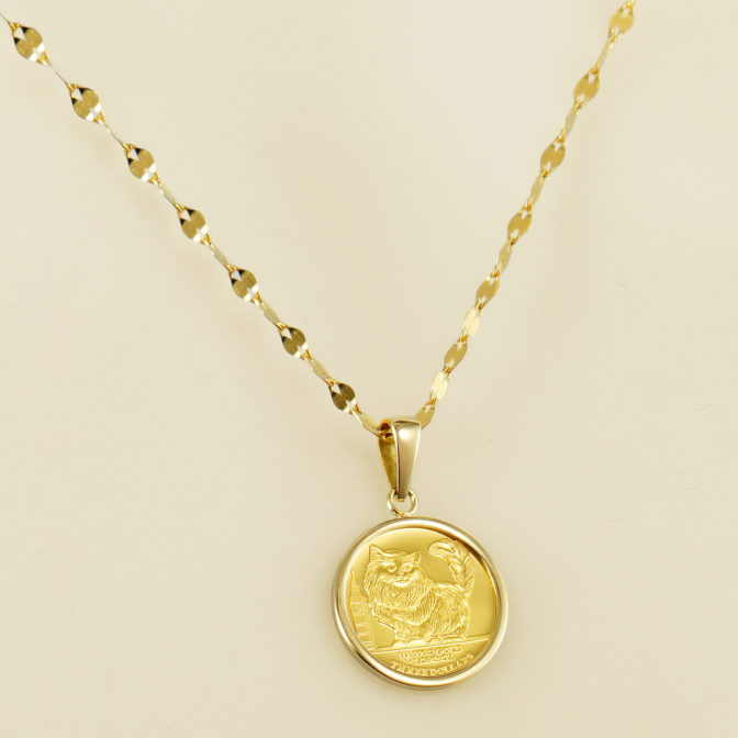 K24 純金 コインペンダント キャット チンチラ 1/25oz シンプルフレーム