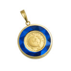 K24 純金 コインペンダント ドルフィン エリザベス 1/30oz カットガラス ゴールド ブルー