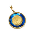 K24 純金 コインペンダント ローズ エリザベス 1/30oz カットガラス ゴールド ブルー