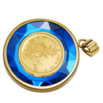 K24 純金 コインペンダント ローズ エリザベス 1/30oz カットガラス ゴールド ブルー