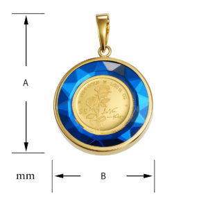 K24 純金 コインペンダント ローズ エリザベス 1/30oz カットガラス ゴールド ブルー