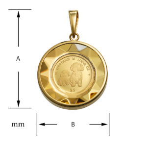 K24 純金 コインペンダント プードル チャールズ 1/30oz カットガラス ゴールド