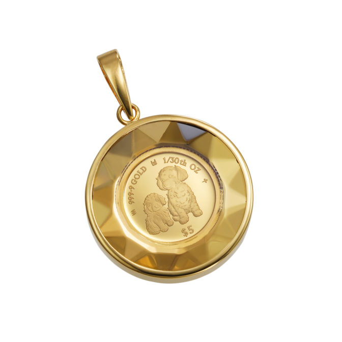 K24 純金 コイン ペンダント プードル & チャールズ 1/30oz カットガラス ゴールド