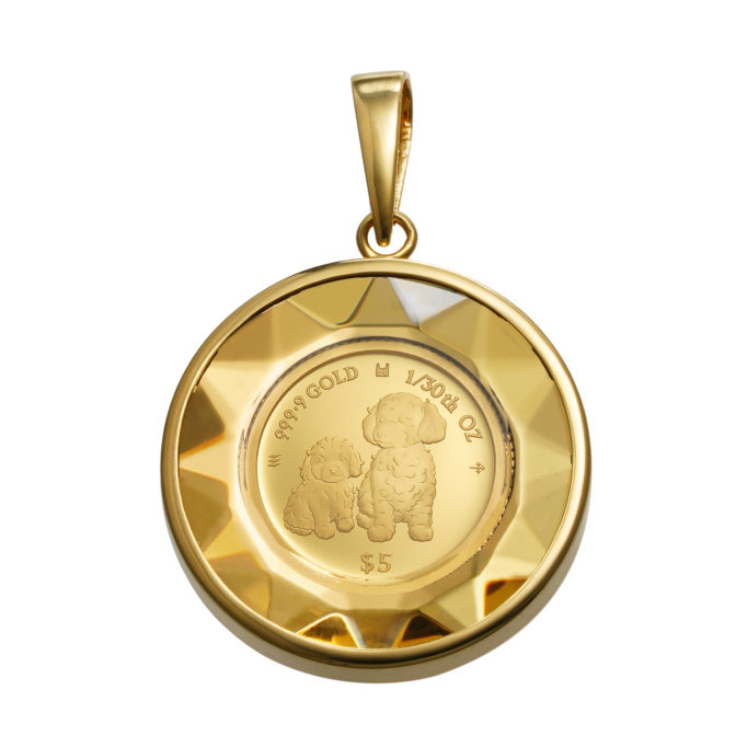 K24 純金 コインペンダント プードル チャールズ 1/30oz カットガラス ゴールド