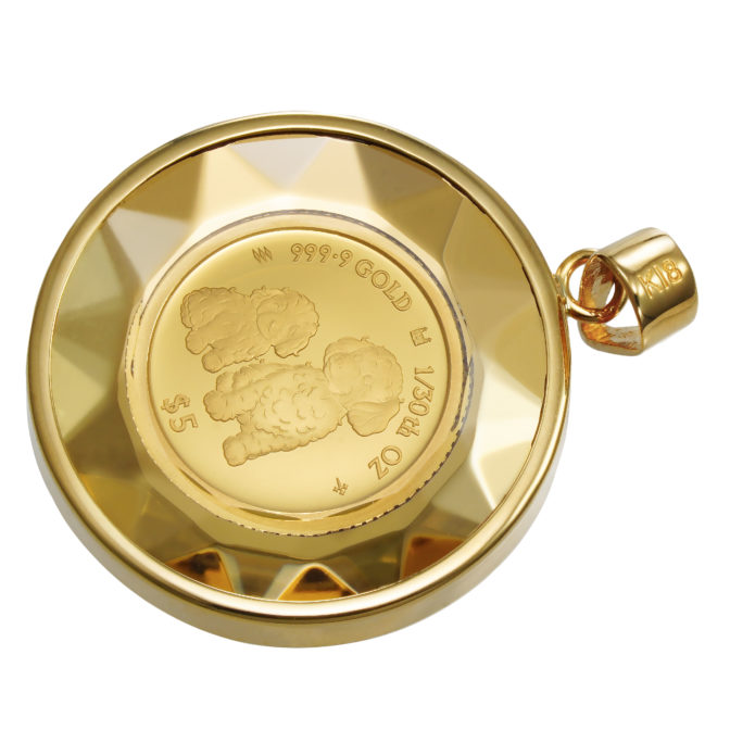 K24 純金 コインペンダント プードル チャールズ 1/30oz カットガラス ゴールド