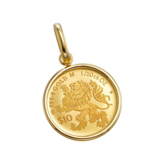K24 純金 コイン ペンダント ロイヤルミント 獅子 キングビースト チャールズ  1/20oz シンプルフレーム