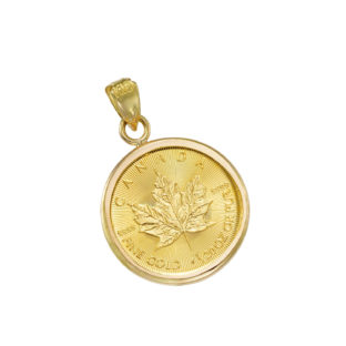 K24 純金 コイン ペンダント メイプルリーフ & エリザベス 1/20oz シンプルフレーム
