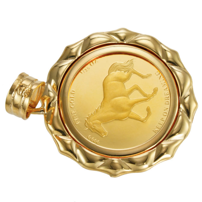 K24 純金 コインペンダント ホース ホースシュー 1/25oz デザインフレーム No.01